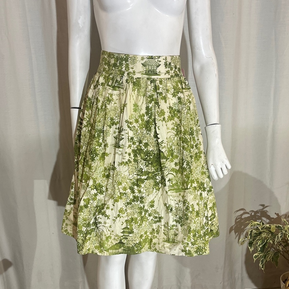Green & Cream Print A-Line Skirt - Picture 2 of 8